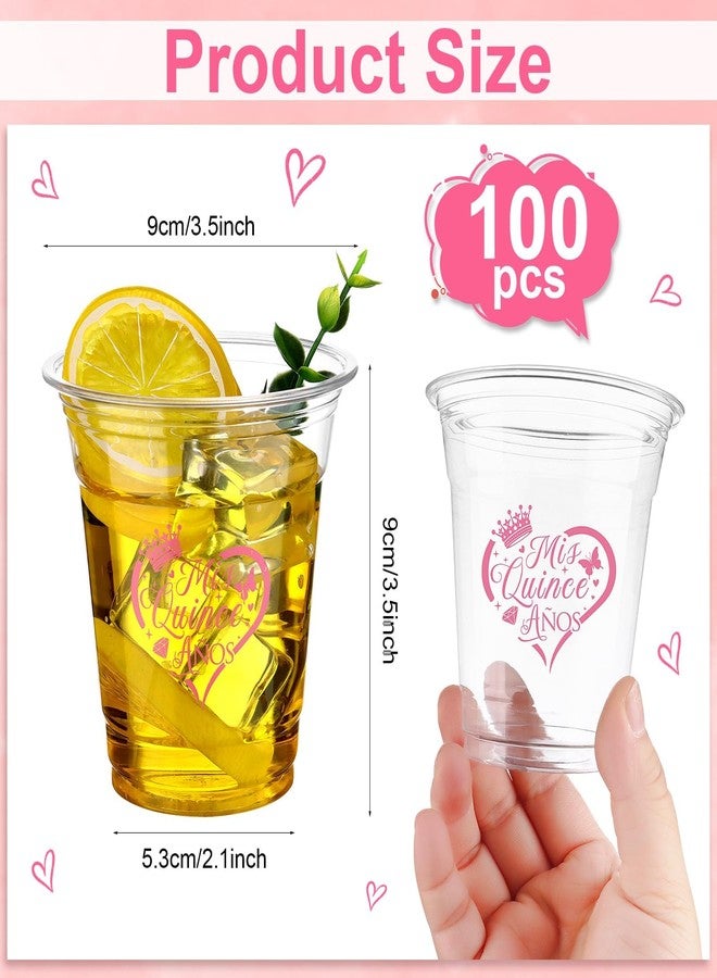 Furbeko 100 Pcs Quinceañera Plastic Cups Bulk 10oz Disposable Mis Quince Anos Clear White Reception Cup Sweet Party Favors for Guests - Image 2